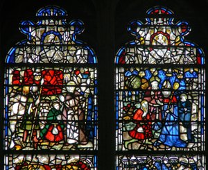 Window depicting a scene from the life of St Cuthbert by English School