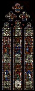 Window w40 depicting St Peter and Pilgrim window by English School
