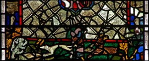 Window w40 depicting a border panel with stag chasing