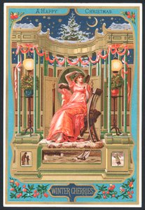 Winter Cherries - Victorian Christmas card by English School