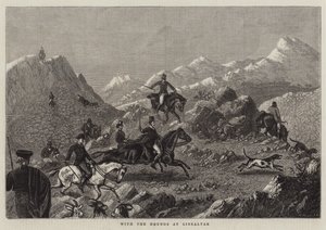 With the Hounds at Gibraltar (engraving) by English School