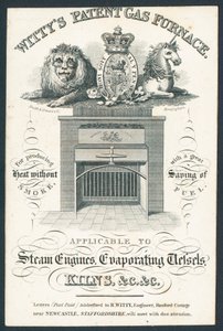 Wittys Patent Gas Furnace, Trade Card by English School
