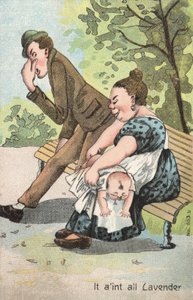 Woman changing a baby in the park by English School