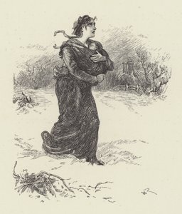 Woman with Baby in Snow by English School