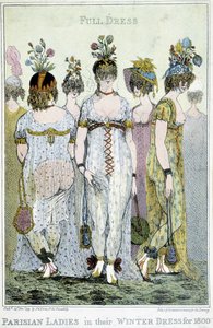 Wonderful: Parisian women in their winter dresses for 1800, English cartoon