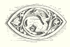 Wood carving: Dog (engraving) by English School