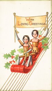 Wooden Dolls Sledging by English School