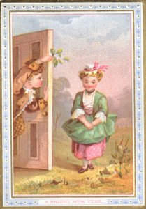 Wooing girl towards the mistletoe by English School