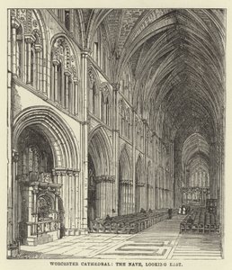 Worcester Cathedral, the nave, looking east by English School