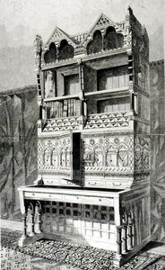 Writing table and book case in the architectural exhibition, executed by Mr. James Forsyth, from the design of Mr. R. Norman Shaw by English School