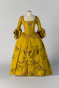 Yellow brocaded open robe and petticoat, c.1750 by English School