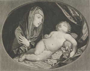 The Virgin with arms crossed over her chest looking at the sleeping infant Christ, 1770-1834 by Ephraim Gottlieb Krüger