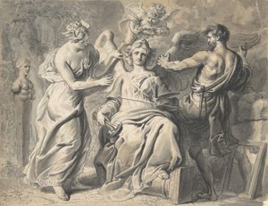 An Allegory of the Arts with Isis and Geometry Attending the Three-headed Figure of..., 17th century by Erasmus Quellinus