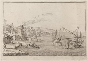 Coastal Landscape with Anchored Vessels by Ercole Bazicaluva