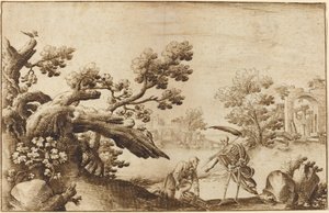 Death and the Woodman in a Coastal Landscape with Ruins