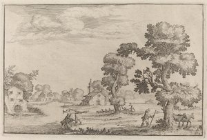 Lakeside Village with Herdsmen by Ercole Bazicaluva