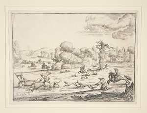 Hunting Scene: Near the Kill (after a design of Jacques Callot 1592-1635) by Ercole Bazzicaluva