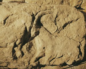 Battling Rams (Stone Relief) by Erich Lessing