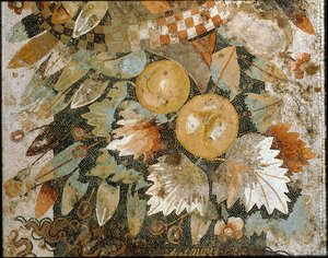 Festoon with masks, leaves and fruit