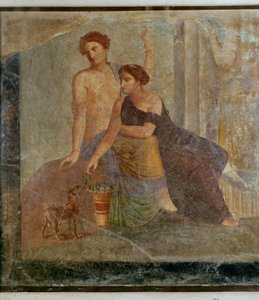 Fragment of a mural from Pompeii: mystic scene by Erich Lessing