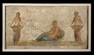 Fragment of a wall painting: God with flowers by Erich Lessing