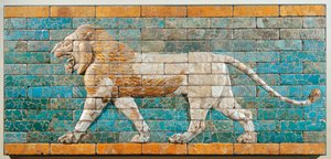 Lion Facing Left. Babylon, Mesopotamia, Period of Nebuchadnezzar II. Glazed Terracotta Brick Relief by Erich Lessing