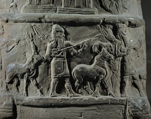 Parade of musicians, warriors, and animals