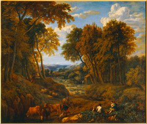 Landscape with Shepherd and Herds in a Forest Path