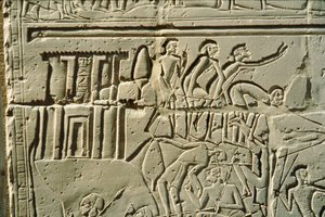 Relief of the battle of Kadesh showing soldiers of Pharaoh Ramses II fighting Hittite soldiers of King Muwatalli