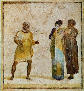 Three Actors on a Stage, Acting Out an Atellan Farce by Erich Lessing