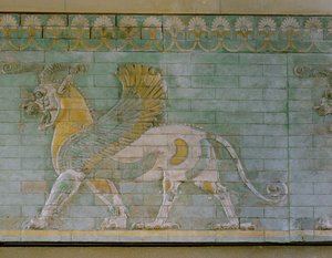 Winged Bull, Coloured Glazed Tiles, from the Palace in Susa, Iran by Erich Lessing