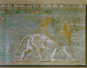 Winged Bull, Coloured Glazed Tiles, from the Palace in Susa, Iran by Erich Lessing