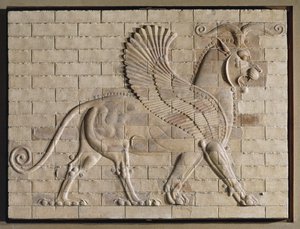 Winged Griffin, Coloured Glazed Tiles, from the Palace in Susa, Iran by Erich Lessing