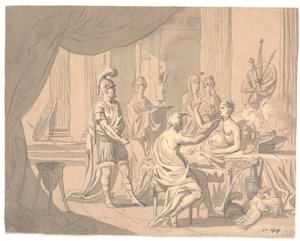 Antique Scene. A Noble Lady Adorned by Other Ladies in Front of a Helmeted Warrior by Erik Pauelsen