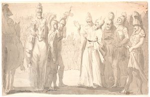 Figurative Scene with a Holy, Horned Man Among Roman Soldiers