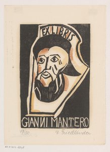 Ex Libris of Gianni Mantero by Erna Levy Friedländer (signed by artist)