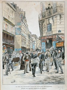 France, Paris, Newspaper vendor in rue du Croissant on corner of rue du Faubourg Montmartre in Paris by Ernest Grenier by Ernest (after) Grenier