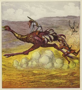 The Brothers Bold escape the gorillas by riding an ostrich by Ernest Henry Griset