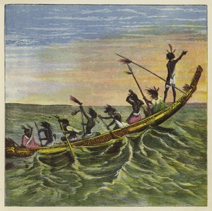 The King of the Ashantees at Sea in His State Canoe