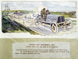 Racing: the Ardennes circuit in 1903, drawing by Ernest Montaut (1878-1909)