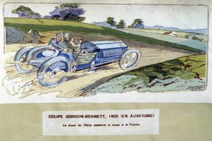 Racing: the Gordon Bennett Cup in 1905 - drawing by Ernest Montaut (1878-1909) by Ernest Montaut