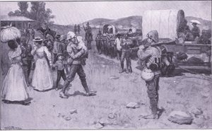 British soldiers assisting Boer refugees (illustration from After Pretoria: The Guerilla War, 1902) by Ernest Prater