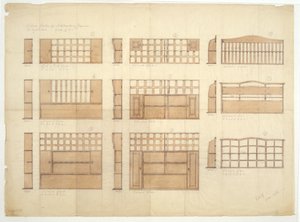 Designs for China Racks, Sideboards and Dressers in English Oak by Ernest William Gimson