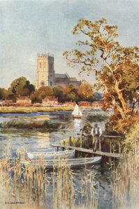 Christchurch Priory from Wick Ferry by Ernest William Haslehust