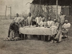 Anti-slavery society banquet at Italian consulate in Boma, Democratic Republic of Congo (engraving by Ernesto Mancastropa from photograph by Giuseppe Corona) by Ernesto Mancastroppa