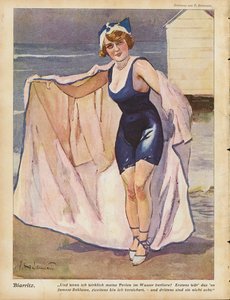 Woman on the Beach at Biarritz by Ernst (after) Heilemann