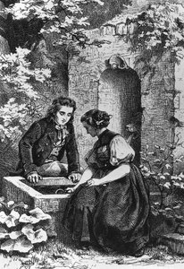 Hermann and Dorothy at fountain, illustration for Hermann and Dorothea, idyll by Johann Wolfgang von Goethe by Ernst Bosch