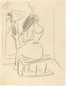 A Woman Combing Her Hair in Front of a Mirror by Ernst Ludwig Kirchner