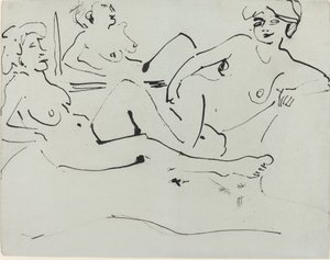 Dodo and an Older Woman Reclining before a Mirror by Ernst Ludwig Kirchner