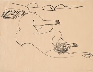 Erna Lying on the Beach Among Rocks by Ernst Ludwig Kirchner